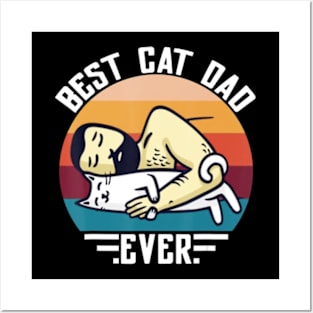 Best Cat Dad Ever Vintage Man Hug Cat Posters and Art